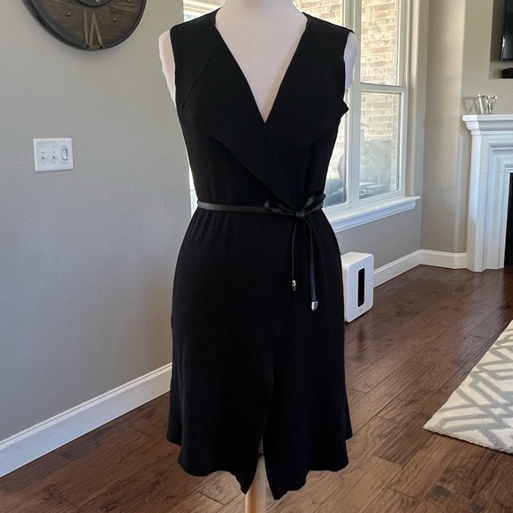 Adrianna Papell Small Black Long Cardigan Ribbed Sweater Top Belt Open Front - Picture 2 of 13